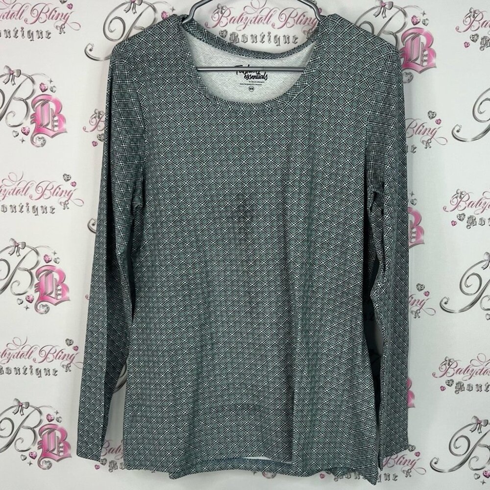 Fashion essentials by basic elements long sleeve boho Gray Patterned Blouse